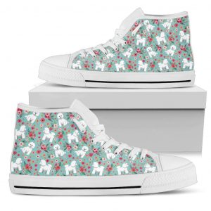 Bichon Dog Floral Pattern Canvas High Top Shoes 85210202 1