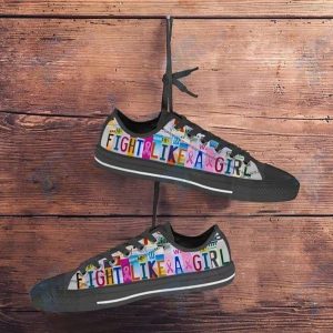 Breast Cancer Awareness Fight Like A Girl Breast Cancer License Plate Pattern Low Top Canvas Shoes1 32614124 1