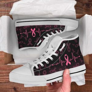 Breast Cancer Awareness Ribbon Heartbeat High Top Canvas Shoes1 39961058 1