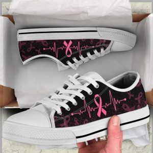 Breast Cancer Ribbon Heartbeat Low Top Canvas Shoes 21031109 1