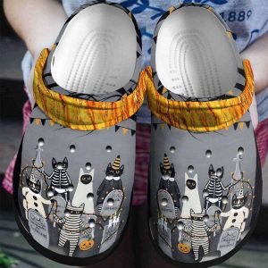 Cat2BSkeleton2BMummy2BHorror2BHalloween2BCrocs2BCrocband2BClogs2BShoes fui1S