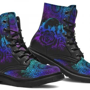 Colorful Mandala Art And Skull Leather Boots - 90Sfootwear