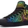 Colorful Skull Mandala Flowers Black High Top Canvas Shoes