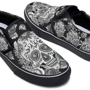 Dark-Skull-Sugar-Skull-And-Flower-Black-Slipon