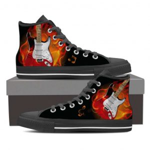 Guitar Lover and Fire Musical Instrument Pattern Canvas High Top Shoes 8549953 1