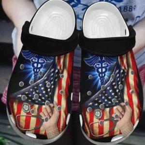 Nurse American Flag and Nursing Symbol Crocs Crocband Clog Shoes For Men Women 51526396 1
