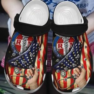 Nurse American Flag and RN Nurse Crocs Crocband Clog Shoes For Men Women 5757640 1