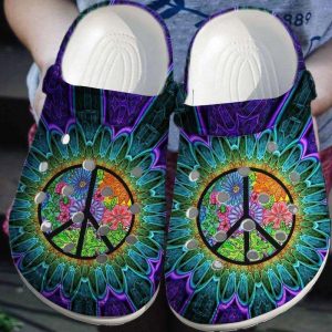 Peace Trippy Hippie Flower Crocs Crocband Clog Shoes 88344242 1