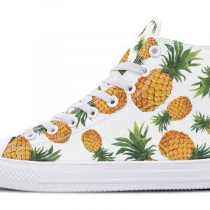 Pineapple Pattern White Canvas High Top Shoes