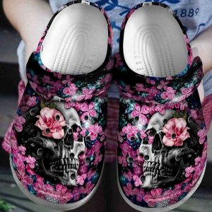 Pink2BFlower2BSkull2BHalloween2BCrocs2BCrocband2BClogs2BShoes wogqk