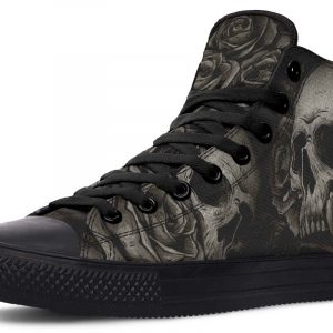 Tattoo Skull And Rose Black Canvas High Top Shoes