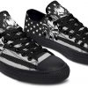 USA Flag Punisher Black And White Low Top Canvas Shoes