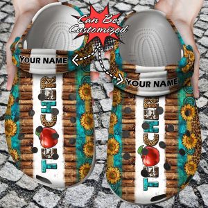 custom name sunflower leopard crocs clogs crocband shoes for teacher 1