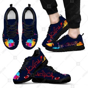 custom your class watercolor educational pattern heartbeat graphic printing fitness sneakers for teacher 1