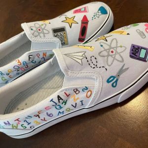 educational pattern white graphic printing slip on vans sneaker shoes for teacher 1