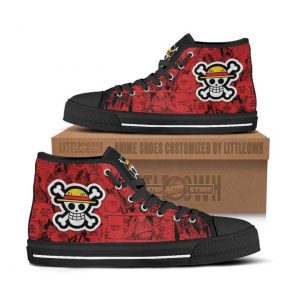 luffy jolly roger high top canvas shoes one piece anime mixed manga style1 jqFYe