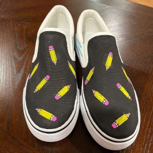 paper pencils and alphabet slip on vans sneaker shoes for teacher 1