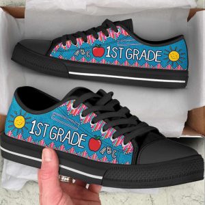 personalized custom class crayon vintage blue pattern low top shoes for teachers 1