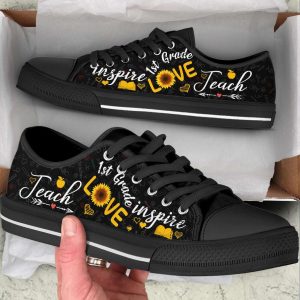 personalized custom class teach love inspire sunflower low top shoes for teacher 1