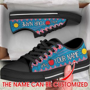 personalized custom name crayon vintage pattern low top shoes for teacher 1