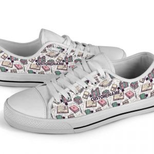 personalized custom name educational pattern white low top shoes for teacher 2