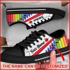personalized custom name paper and crayon pattern low top shoes for teacher 1
