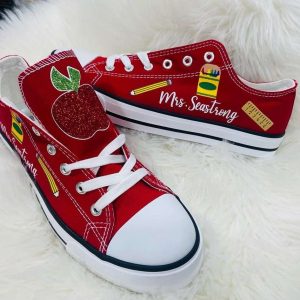 personalized custom name red low top shoes for teacher