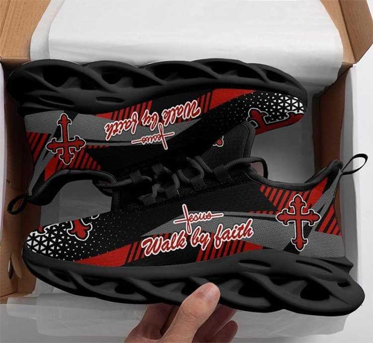 Christian Cross Jesus Walk By Faith Religious Grey Black Clunky