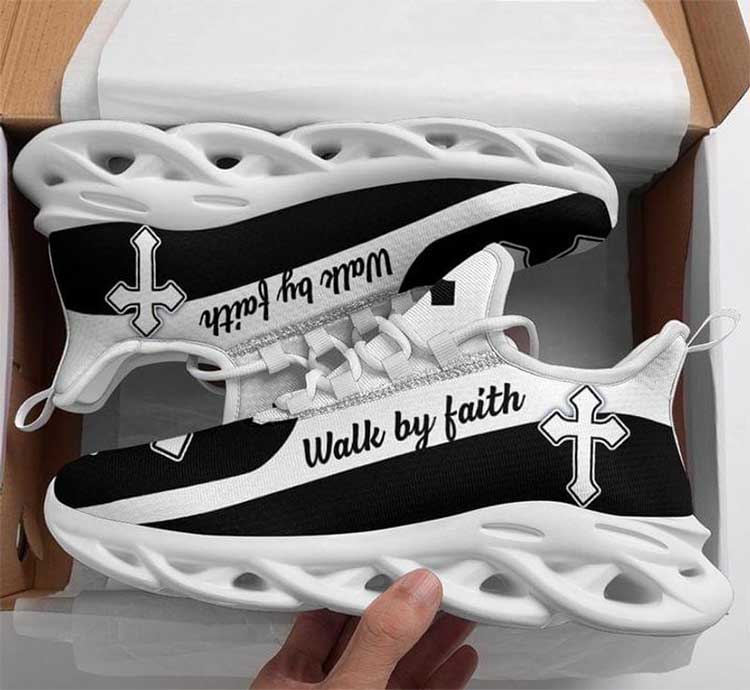 Jesus Christian Cross Walk By Faith Religious Black White Clunky