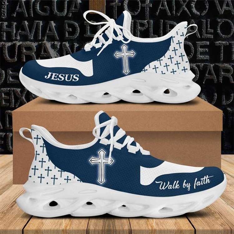 Jesus Christian Cross Walk By Faith Religious White Blue Clunky